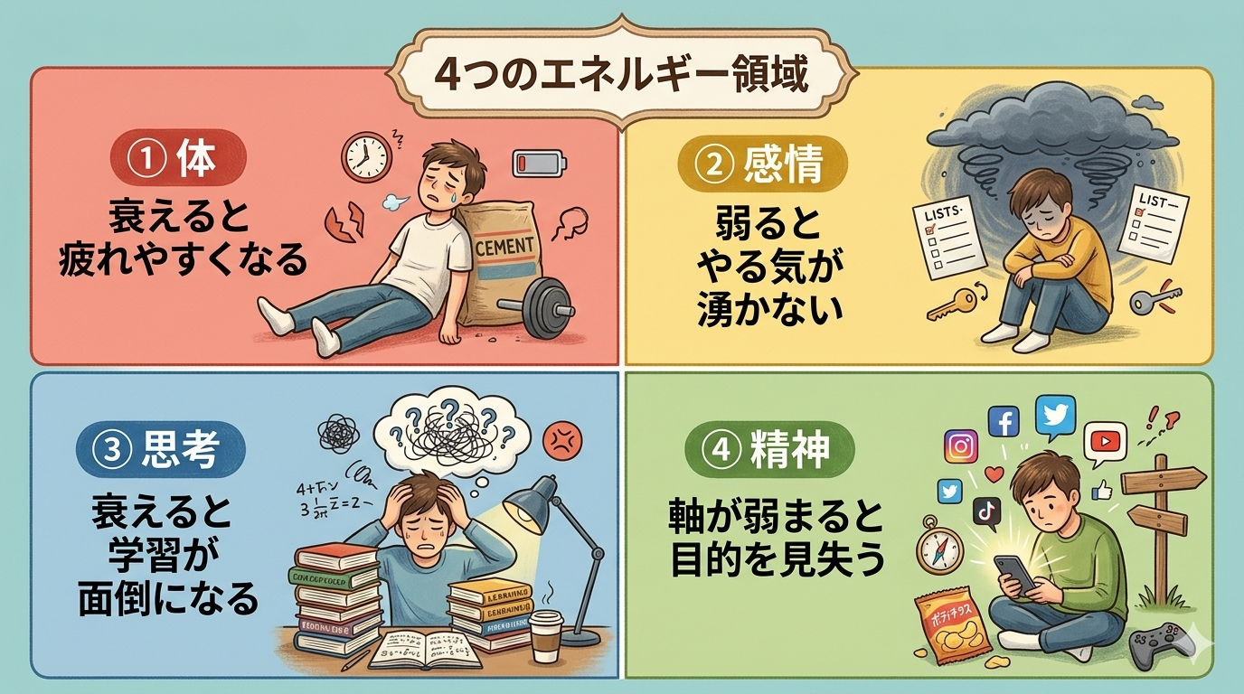 4つのエネルギー領域：体・感情・思考・精神